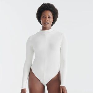 Knix Papaya Ivory Ribbed Cotton Blend Mock Neck Bodysuit *Cloud*